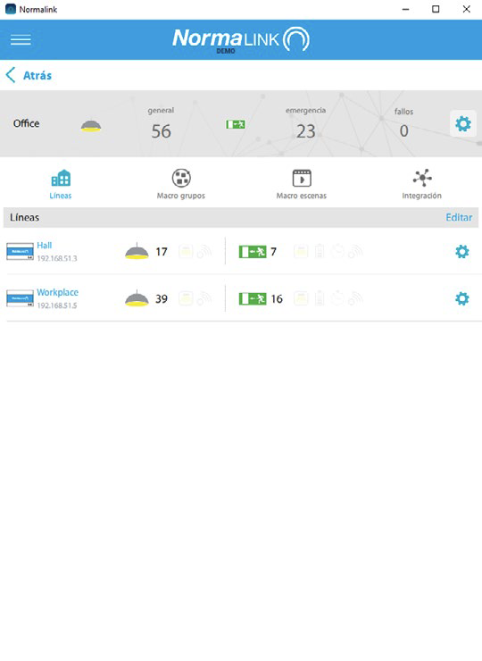 Captura de pantalla de la aplicación donde se puede ver la gestión de la configuración general